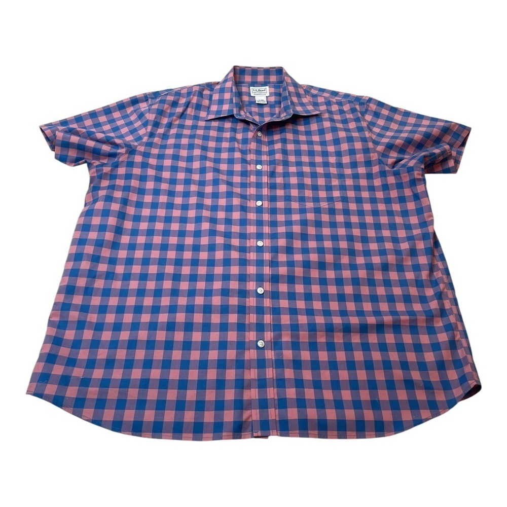 L.L.Bean Pink Blue Plaid Stripes Cotton Button Down Collared Shirt Men’s Size XL